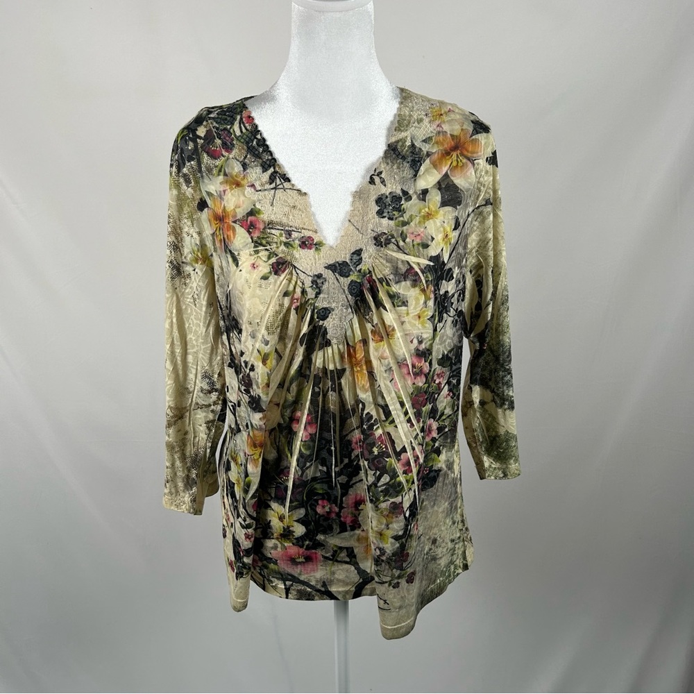 Christopher & Banks Tan Multicolor 3/4 Sleeve Blouse Size XL - Picture 1 of 6